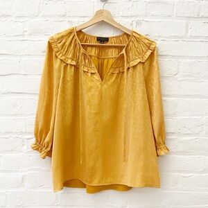 ⭐️ 2 for $25 • Anthropologie || Current Air Shirred Collar Blouse Ruffle Gold XS